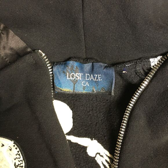 Lost Daze Skull Dove Zip Hoodie Black Large Silk Sleeves Embroidery - Picture 5 of 7